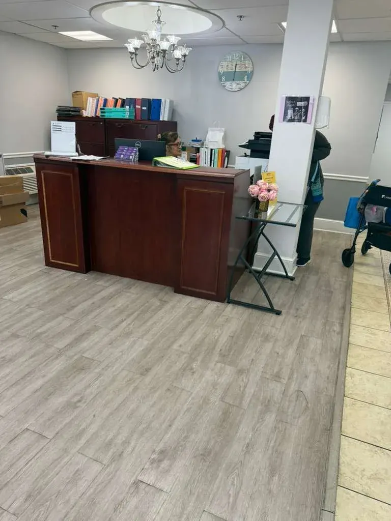 The reception desk inside the front door at Vivo Healthcare University